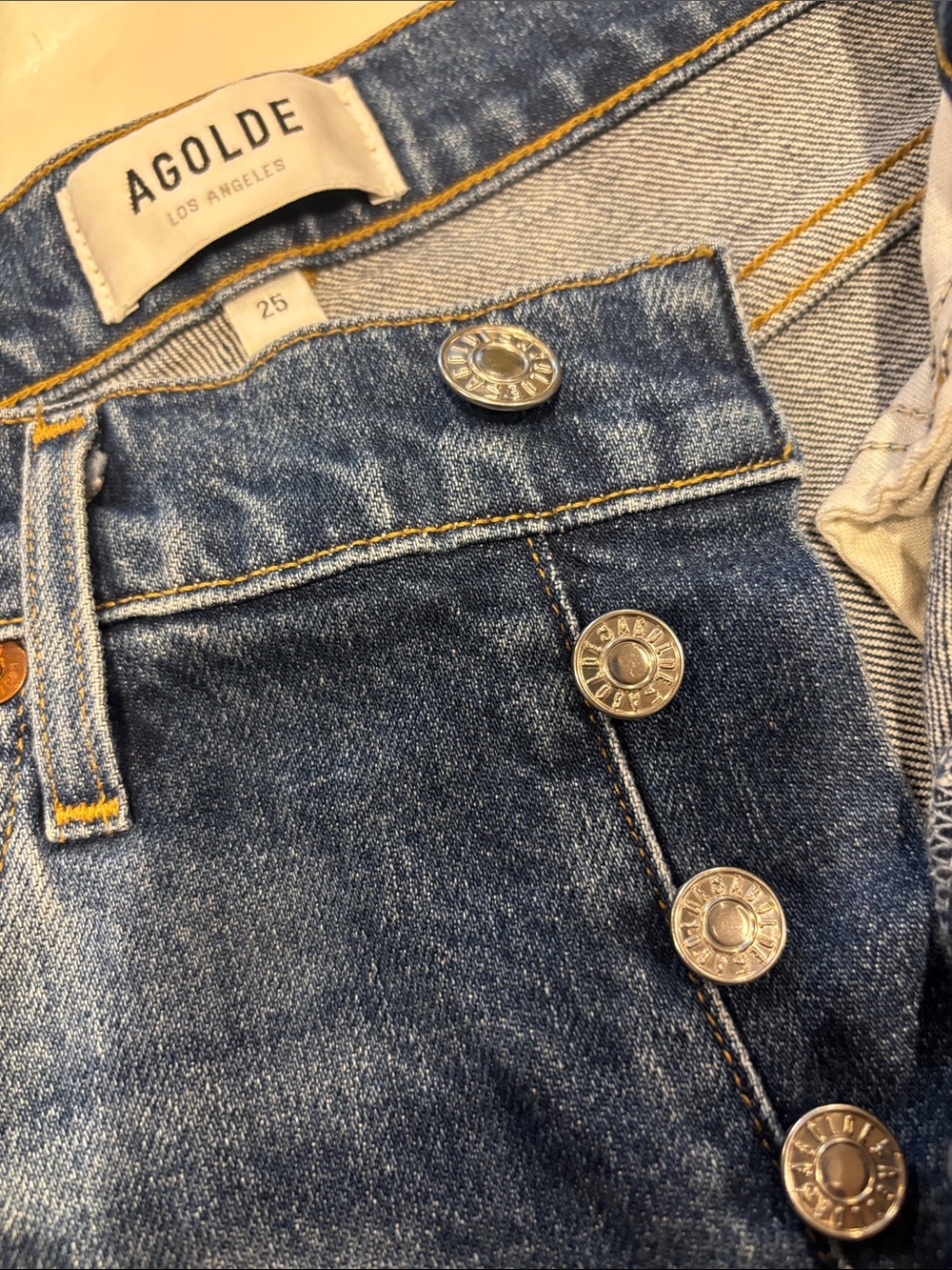 Agolde Medium Blue High-Rise Button-Fly Jeans